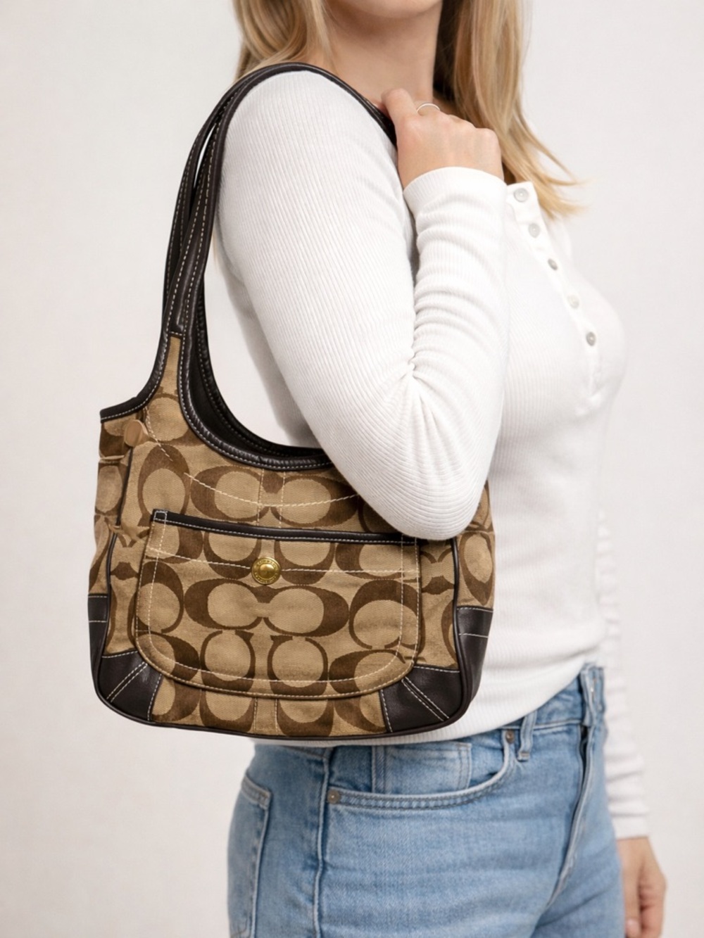 Coach Vintage Signature Khaki Shoulder Bag GUC